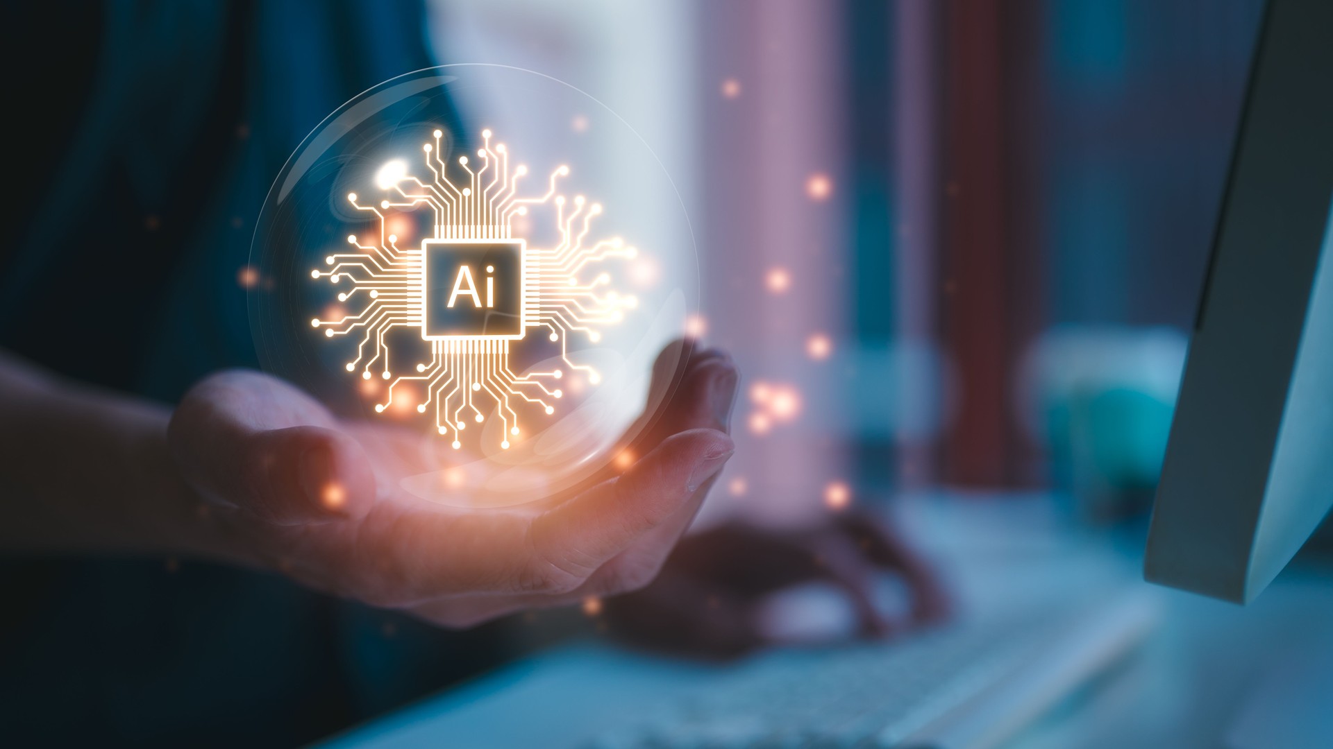artificial intelligence Digital transformation change management, internet of things. man using computer and holding virtual ai diagram in concept of smart industry and Ai technology